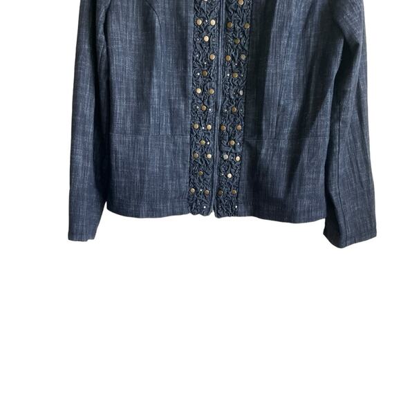 JM Collection Women Jacket 14 Blue Chambray Soft Denim Decorative Trim Blazer - Picture 5 of 12